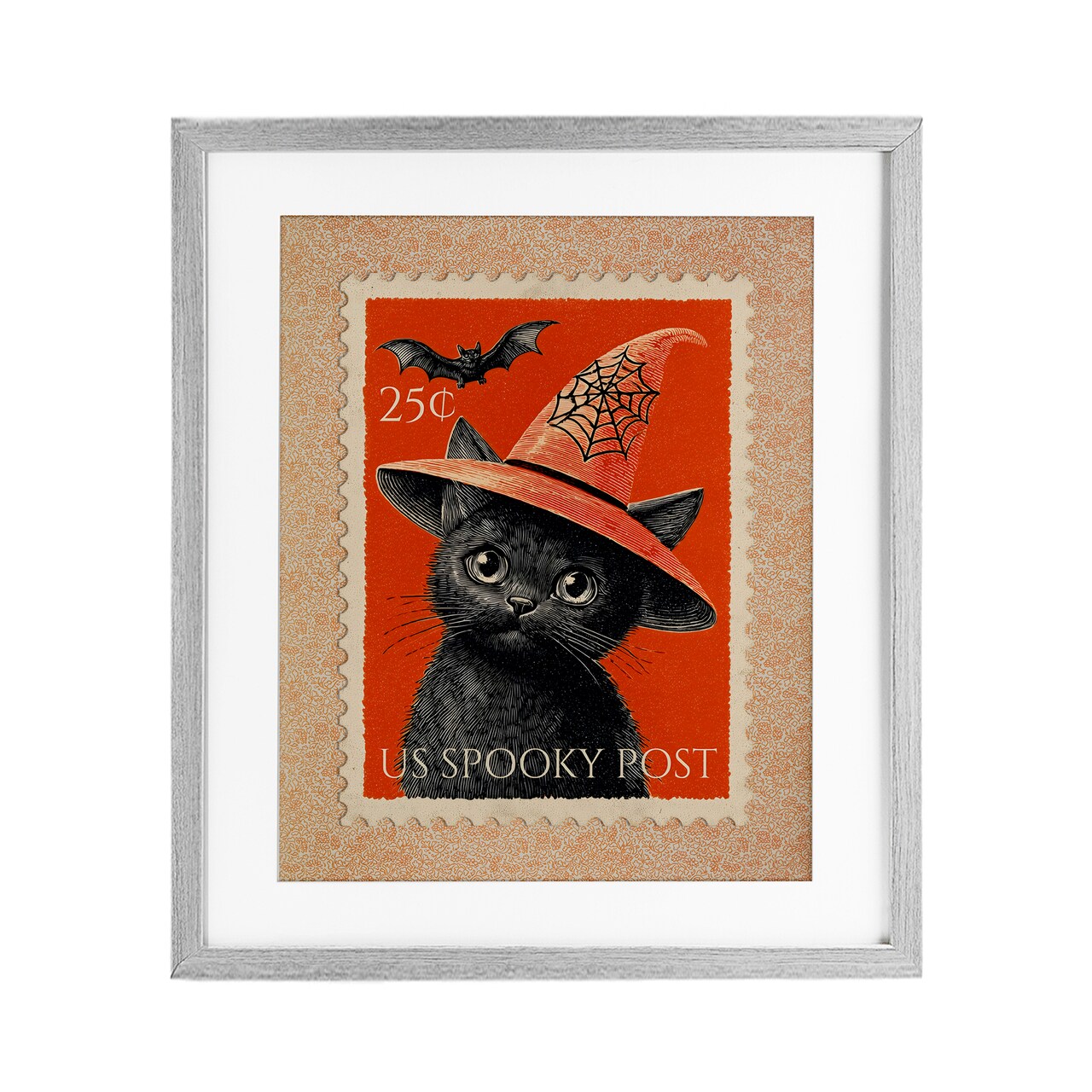 Stupell Industries Vintage Black Cat Stamp Framed Print Under Glass, design by Arlington Prints